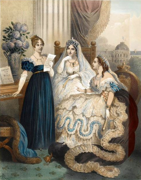 Hortense de Beauharnais chantant Partant pour la Syrie devant les impératrices Joséphine et Eugénie (scène fictive).